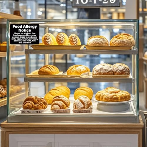2 Pack Food Allergy Notice Sign 10×7 Inches Allergen Warning Poster | Food Service Sign, Self Adhesive, Waterproof, Oil-proof, Strong Adhesion, Safety Caution Sign for Restaurant Kitchen Supplies