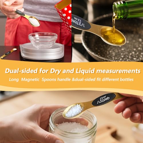 Gold Measuring Cups and Spoons, Set of 13, Including 8 Dual Sided Magnetic Measuring Spoons set with Leveler, 5 Measuring Cups, Stainless Steel Kitchen Gadgets for Liquid & Dry Ingredients - size: Set of 13