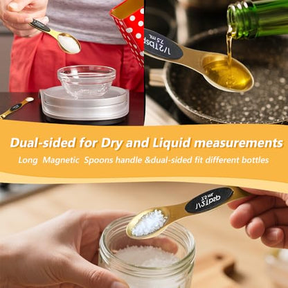 Gold Measuring Cups and Spoons, Set of 13, Including 8 Dual Sided Magnetic Measuring Spoons set with Leveler, 5 Measuring Cups, Stainless Steel Kitchen Gadgets for Liquid & Dry Ingredients - size: Set of 13