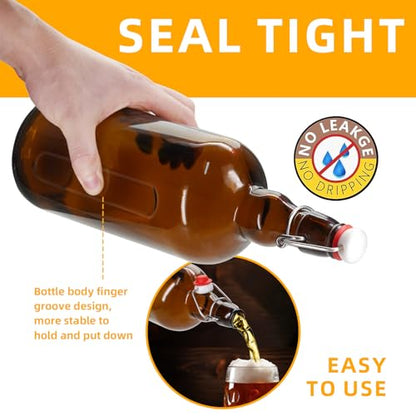 1PC Swing Top Beer Bottles with Easy Flip Top 32 Oz Amber Glass Bottle Set with Airtight Cap for Kombucha, Carbonated Drinks, Brewing, and Fermenting