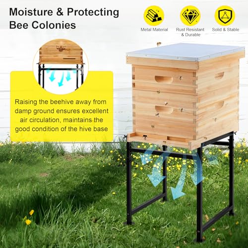 Adjustable Metal Bee Hive Stand, Adjustable Width(15”-25.6”) Beehive Stand for 8 & 10 Frame Beehives, Sturdy Bee Stand with Round Base for Beekeeping
