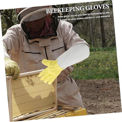 Toddmomy 1 Pair Heavy Duty PU Beekeeping Gloves with Long Sleeves for Gardeners Ventilated Beekeeper's Protective Gear with Elastic Cuffs Safety Gloves for Beekeeping and Outdoor Work
