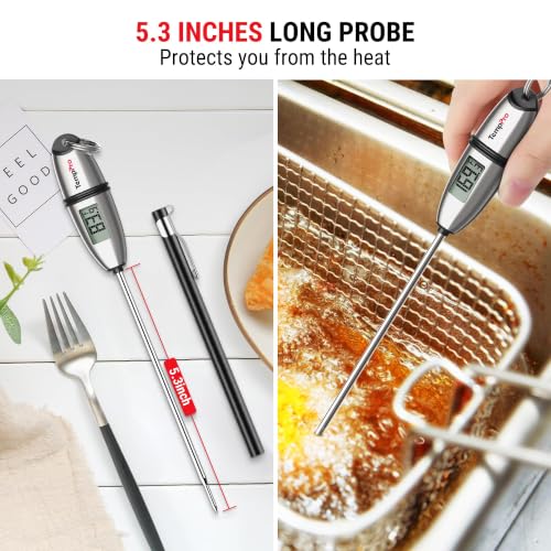 TempPro TempSwift 1 Sec Digital Food Thermometer for Kitchen Cooking | Meat Thermometer Digital, 5.3 inches Super Long Probe, Bread Baking Sourdough Liquids Candy Making Accessories Gift - size: Digital