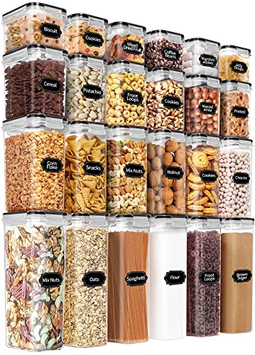 PRAKI Airtight Food Storage Containers Set with Lids - 24 PCS, BPA Free Kitchen and Pantry Organization, Plastic Leak-proof Canisters for Cereal Flour & Sugar - Labels & Marker - color: Black