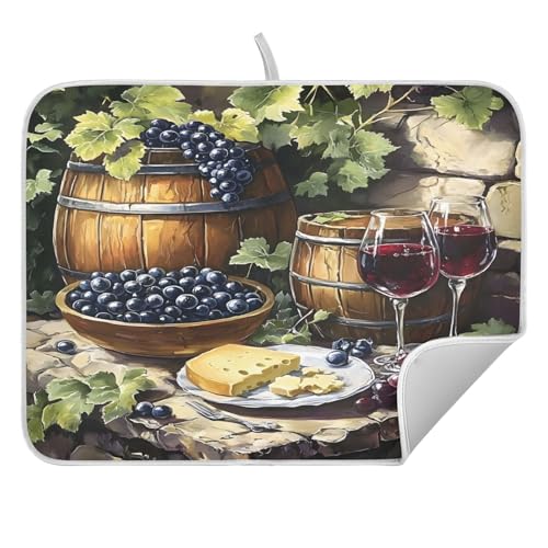 Red Wine Bottles Grapes Cheese Dish Drying Mats for Kitchen Counter, 18x24 inch Drying Dishes Absorbent Microfiber Dish Drainer Mat Rack Pad Fast Dry - size: 18x24in