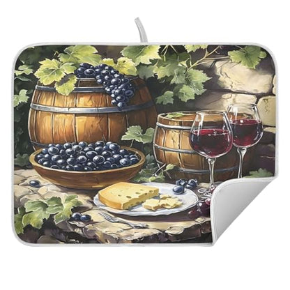 Red Wine Bottles Grapes Cheese Dish Drying Mats for Kitchen Counter, 18x24 inch Drying Dishes Absorbent Microfiber Dish Drainer Mat Rack Pad Fast Dry - size: 18x24in