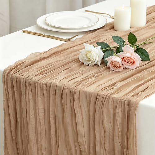 Nude Cheesecloth Table Runner 120 Inch 10FT Cheese Cloth Fabric Runners 1 Pack for Wedding Decoration, Boho Decor, Retro Decoration - color: Nude