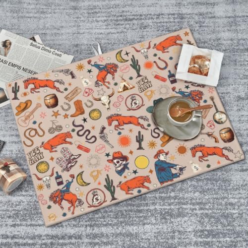 Western Dish Drying Mat For Kitchen Microfiber Drying Mats Absorbent Reversible Dish Pad Draining Mats For Countertop Coffee Mats 18x24 Inch - color: Western1