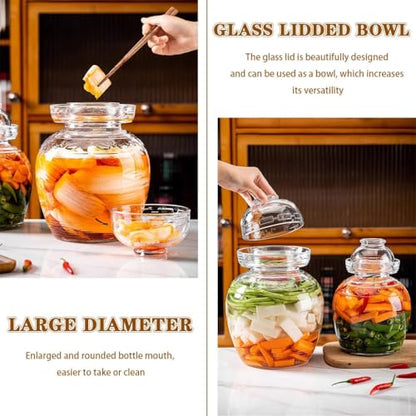 Traditional Water-Sealed Portable Kimchi Jar, Multi-Capacity Glass Fermentation Crock, Transparent Grain Storage Tank, Bowl with Lid(2.5kg*2) - size: 2.5kg*2