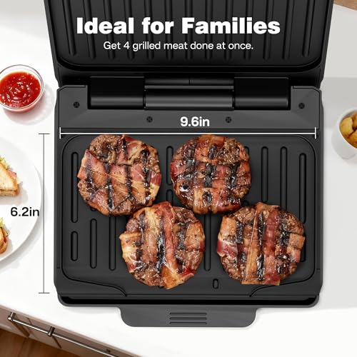 KEINVE 2-Serving Electric Grill and Panini Press, Tilted Grilling Surface for Rapid Oil Drainage, Non-Stick Coating Easy to Clean - size: 2-Serving Grill