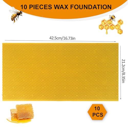 Yellow Beehive Wax Coated Foundation Sheet, 8-1/2-Inch Deep Beehive Foundation Sheets Waxed Foundation Sheet Plastic Portable Honeycomb Sheet Nest Foundation Sheet Fit Deep Frame, 10 Sheets - color: 10pcs-Yellow