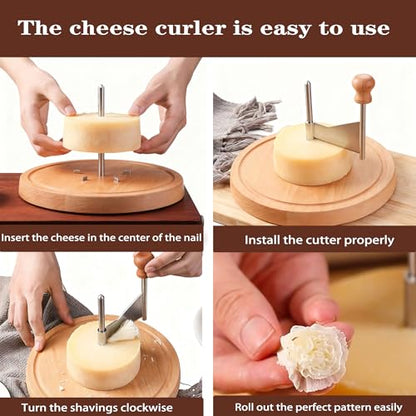 Cheese Curler Wheel - Stainless Steel Cheese Shaver with Sharp Blade & Wood Base,Create Beautiful Rose-Shaped Shavings from Tête de Moine, Hard Cheeses, and Chocolate,Ideal for Restaurants & Home Use