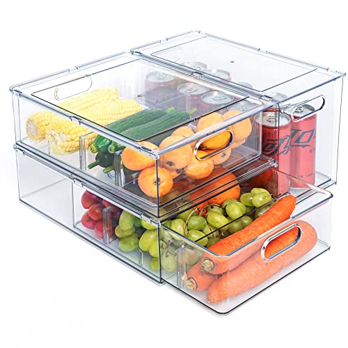 Mano 3PackFridge Drawer Pull Out Stackable Bins with Handle Clear Refrigerator Drawers Organizer Food Storage Container Box with Dividers Plastic Produce Saver for Pantry, Cabinet, Kitchen（2L+1XL） - style: 1*9L+2*6L