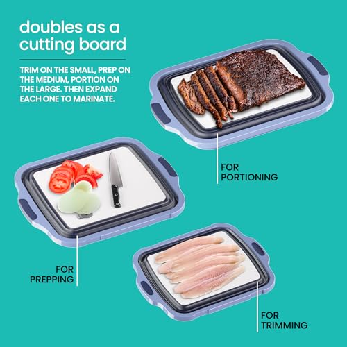 Modern Innovations Collapsible BBQ Prep Tubs, 3 Pack, Blue, Locking Lids | BBQ Marinating Tubs, Cutting Board Lids, Drain Spouts, Small Medium Large, Collapsible, Camping, Tailgating - color: Blue