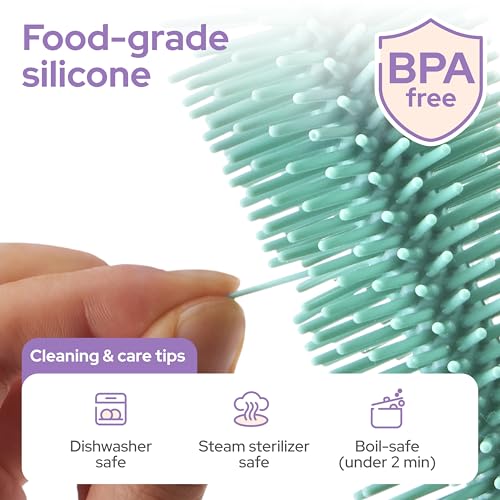 lalalark 7-in-1 Baby Bottle Brush Set, BPA Free Silicone Baby Bottle Cleaning Kit with No Scratch Dual-Headed Brush, Nipple Brush,Soap Dispenser & Drying Rack,Travel Cleaner Set with Storage Case,Mint - color: Mint