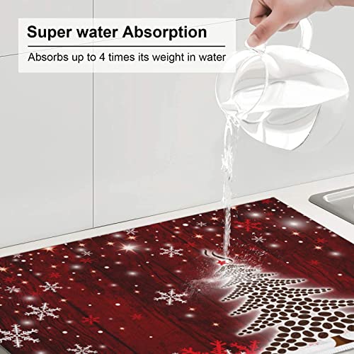 Large Dish Drying Mats For Kitchen Counter Microfiber Kitchen Drying Mat XL Draining Pad Absorbent Quick Drying Dish Mat 18x24 Inch - Christmas Tree - color: Christmas tree