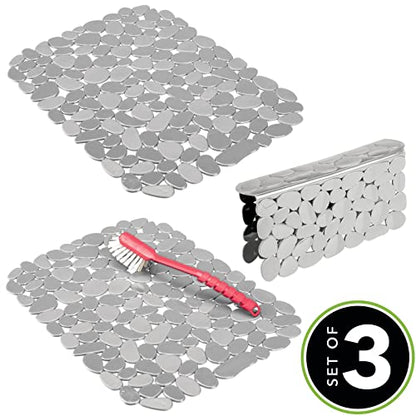 mDesign Adjustable Kitchen Sink Dish Drying Mat/Grid - Soft Plastic Sink Protector, Cushions Sink, Dishes - Quick Draining Pebble Design - Includes 1 Saddle, 2 Large Mats - Set of 3 - Light Gray Stone - color: Light Grey