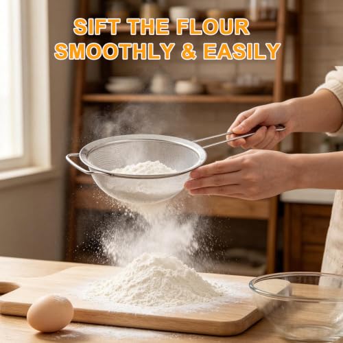 7.87" Fine Mesh Strainer Set with Sturdy Handle, Stainless Steel Sieve Flour Sifter, Kitchen Metal Colander for Rice, Quinoa, Pasta, Fruit, 2 Pack | Food Grade Stainless Steel, No Nust, Fine Mesh Strainer For Rice, Quinoa, Sifting Flour - size: 7.87"