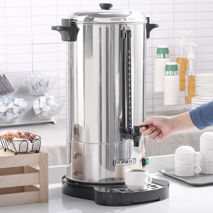 NUPANT Commercial Coffee Urn 100 Cup/15L Coffee Dispenser with Upgraded Percolator, 304 Stainless Steel Hot Water Urn Beverage Dispenser with Keep Warm Mode, Large Coffee Maker for Catering Party