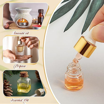 Didaey 200 Pcs 1/2/3/5/10/15 ml Mini Glass Oil Dropper Bottle Bulk, Clear Essential Small Empty Bottles Sample Containers Perfume Liquid Vials with Cap for Traveling (1 ml,Champagne Gold) - color: Champagne Gold, size: 1 ml