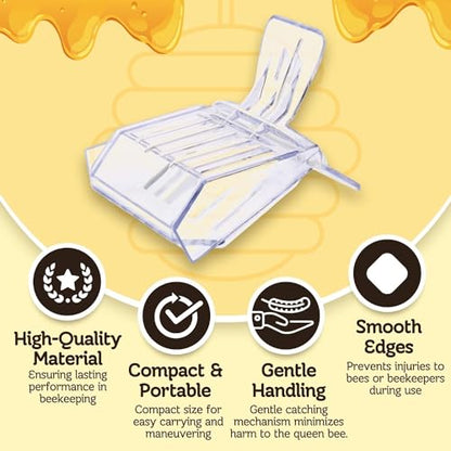 Flexzion Queen Catcher Clip (10 pcs) Transparent Plastic Cage Clips, Bee Catchers Trap Box Excluder One Hand Queen Catcher Beekeeping Tool for Beekeepers