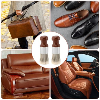 Bibabala Salve Brush for Furniture,2Pcs Wood Furniture Brush with Comfortable Handle,Leather Cleaning Brushes with Soft Nylon & PET Bristles,Salve Wax Brushing Tool for Home Leather,Brown