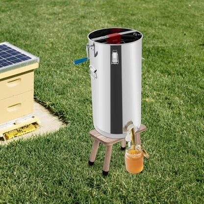 Honey Extractor, Double-Frame Manual Honey Spinner, Stainless Steel Beekeeping Extraction Separator with Lid and Honey Spout, for Small-Scale Beekeeping, Honey Enthusiast, Farm