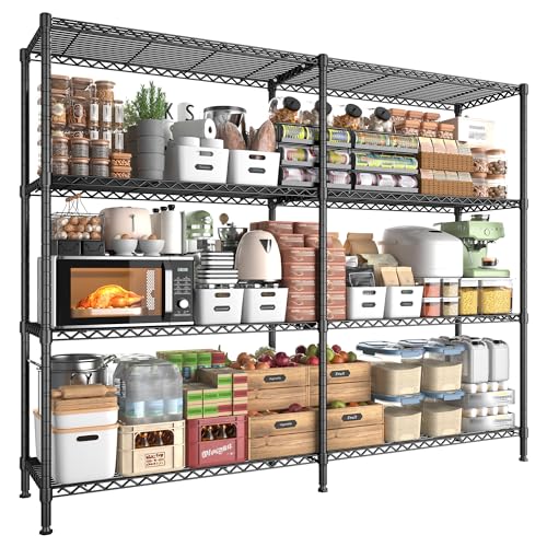 5 Tier Metal Shelving Unit Storage Shelves Load 1500LBS,Adjustable Wire Shelving Pantry Shelves for Storage,Kitchen Shelves Storage Rack for Commercial Garage Shelving Heavy Duty,61.7"W*72.4"H*15.8"D - style: Black-15.8" Dx61.7" Wx72.4" H-5 Tier