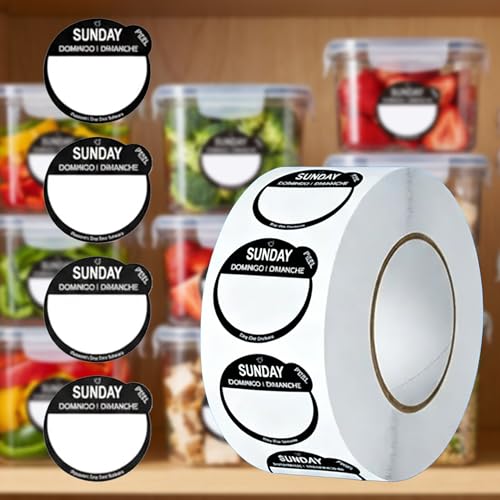 500Pcs/Roll Sunday Day of the Week Food Labels, 1 Inch Removable Food Rotation Day Dots Stickers, Trilingual Inventory Date Labels with Easy Peel Tab for Restaurant Kitchen Containers (Black) - color: 500pcs- Black Sunday