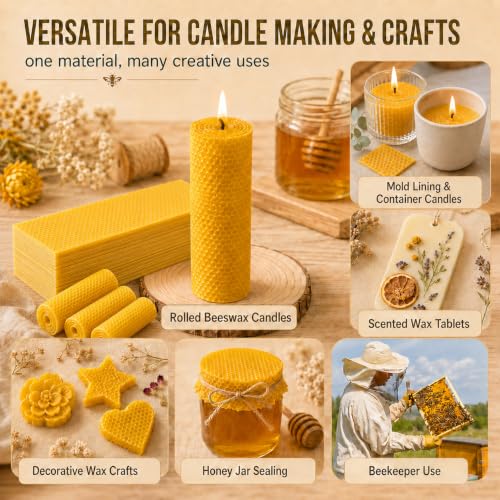 HOMNATURE Pure Beeswax Sheets 30 Pack for Candle Making, Honeycomb Wax Sheets 7.7 x 16.7 in, Natural Yellow Bee Wax Paper for DIY Candles, Beehive Wax Foundation for Crafts & Molds