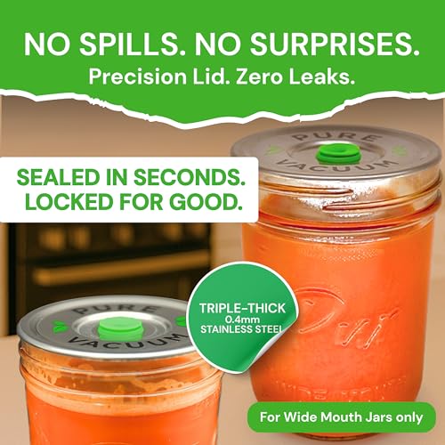 PURE MVP Premium Wide Mouth Mason Jar Vacuum Lids | Triple Thick Stainless Steel | Perfect for Juice, Smoothies to Extend Freshness 8x | Easy-Release Valve w/Leak Detection for Fermentation - color: Stainless Steel Vacuum Sealing Lids