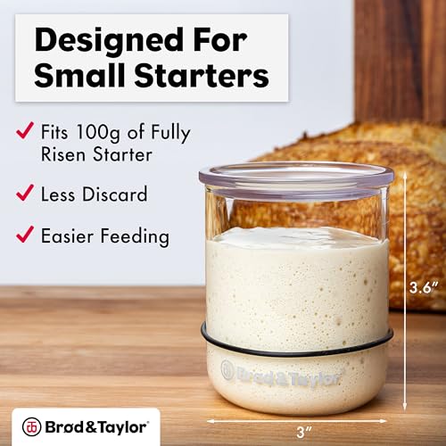 Brod & Taylor Small Sourdough Starter Jar (12oz) Less Discard Waste, 100% Dishwasher Safe, Measurement Markings, and Height Marker (Durable Glass Jar, BPA-Free) - size: 12 Ounce