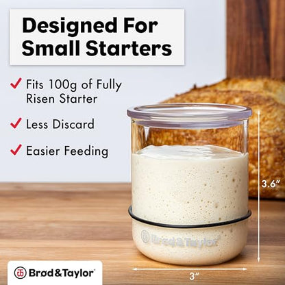 Brod & Taylor Small Sourdough Starter Jar (12oz) Less Discard Waste, 100% Dishwasher Safe, Measurement Markings, and Height Marker (Durable Glass Jar, BPA-Free) - size: 12 Ounce