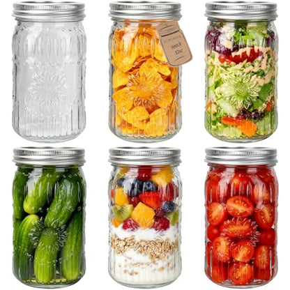 32 oz Wide Mouth Mason Jars with Airtight Lids (6 Pack) | Clear Glass Jars for food Storage, Canning, Pickling, Dry Goods, Snacks, Candies, DIY Crafts, Wedding Favors - color: 32oz-6pack-Mason
