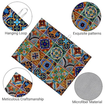 Talavera Mexican Tiles Dish Drying Mat For Kitchen Counter, Super Absorbent Microfiber Dish Drying Pad, Kitchen Gadgets For Easy Clean Multi-Use Large 18"x24" - color: Talavera Mexican Tiles