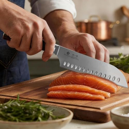 imarku Santoku Knife-Super Sharp Chef Knife Made of High Carbon Stainless Steel, Kitchen Knife with Ergonomic Handle, Great Sharp Knife on Christmas and Birthday for Her Him - color: Brown