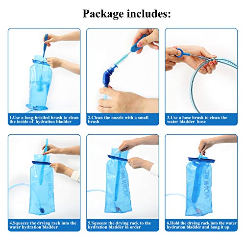Patelai 8 in 1 Hydration Bladder Cleaning Kit Includes 3 Different Brushes and Drying Collapsible Bladder Frame, Water Reservoir Backpack Cleaning Kit - color: Blue