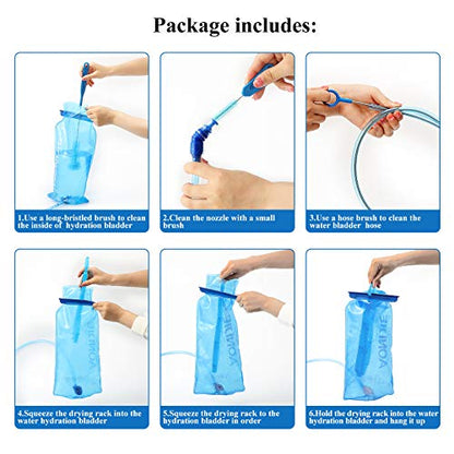 Patelai 8 in 1 Hydration Bladder Cleaning Kit Includes 3 Different Brushes and Drying Collapsible Bladder Frame, Water Reservoir Backpack Cleaning Kit - color: Blue