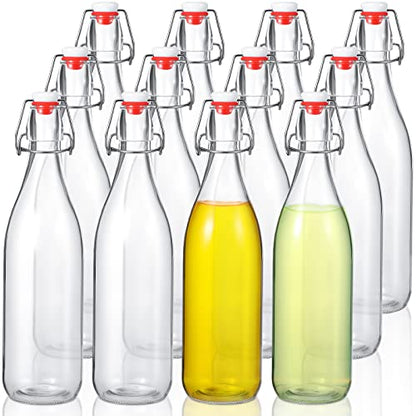Aoriher 12 Pcs 25 oz Swing Top Glass Bottles 750 ml Glass Bottles with Red Caps for Home Brewing Kombucha Homemade Juices Beer Water Oil Vinegar Soda Syrup Kefir Beverages - color: Clear, Red