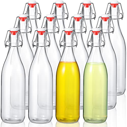 Aoriher 12 Pcs 25 oz Swing Top Glass Bottles 750 ml Glass Bottles with Red Caps for Home Brewing Kombucha Homemade Juices Beer Water Oil Vinegar Soda Syrup Kefir Beverages - color: Clear, Red