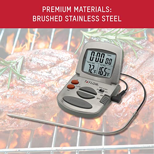 Taylor Programmable Instant-Read Wired Probe Digital Meat Thermometer, Stainless Steel for BBQ, Grill, Kitchen Cooking, Accurate Temperature Readings