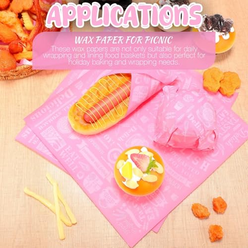 Outus 600 Pcs 12 x 12 Inch Deli Wax Paper Sheets Grease Resistant Tray Basket Liners Newsprint Paper Water and Grease Proof Sandwich Wrapping Square Hot Dog Wrappers for Food Baking (Pink) - color: Pink
