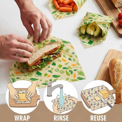 Beeswax Wraps for Food, Lemon 3 Pack (S, M, L) Reusable Food Wraps, Bread Sandwich Wrap, Zero Waste, Organic, Plastic-Free Food Storage Wrap - color: Lemon