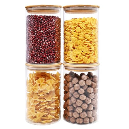 SHOWIN 32oz Glass Food Storage Jars, Glass Jars with Bamboo Lids, Kitchen Storage Jars, Canisters with Airtight Lids for Spice, Coffee, Cookie, Set of 4, Pantry Organizers