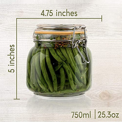 Hovico 25 oz Glass Jars With Airtight Lids And Leak Proof Rubber Gasket,Wide Mouth Mason Jars With Hinged Lids For Kitchen Canisters 750ml, Glass Storage Containers - color: 25oz*1-Round