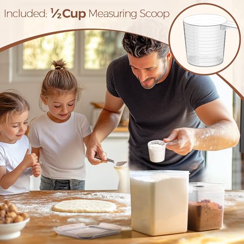 3 PCS Airtight Flour and Sugar Container for Pantry - 5lb Flour Capacity - 7.1 Inch Extra Wide Mouth Square Pantry Storage - Set of 3 (5.2L/5.5Qt) (2.5L/2.6Qt*2) - Stackable Baking Supplies Organizer - size: 5.5Qt/2.6Qt-Square