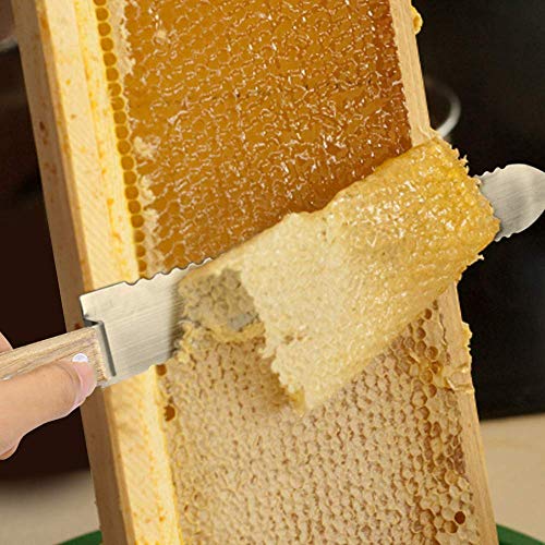 Flexzion 11" Stainless Steel Cold Uncapping Serrated Blade Knife and 12" Plastic Needle Roller, Bee Hive Wax Scraper Uncapper Extractor Beekeeping Tool Equipment for Beekeepers Honey Extracting