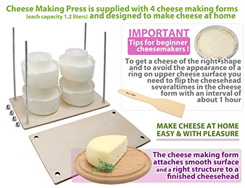 PetriStor Wooden Cheese Press for Making Supplies - 16in Metal Guides, 13in Mold With Follower Piston, 1.3Qt - Ultimate Home Cheese Press - Prensa Para Queso