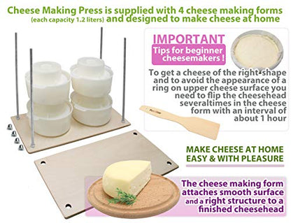PetriStor Wooden Cheese Press for Making Supplies - 16in Metal Guides, 13in Mold With Follower Piston, 1.3Qt - Ultimate Home Cheese Press - Prensa Para Queso