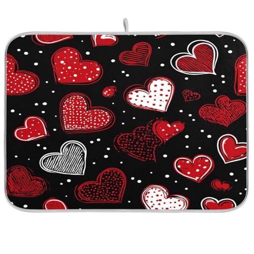 Dish Drying Mat for Kitchen Counter Black Sparkles Polka Dots Hearts Absorbent Drying Dish Mat 16×18 inch Dish Rack Pad Coffee Mat for Sink Dishes Under Rack - color: multicolored.1, size: 16x18in